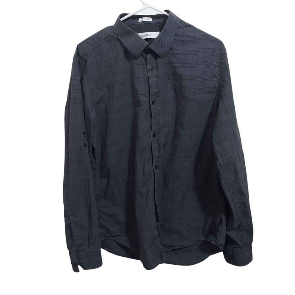 Calvin Klein Grey Plaid Long Sleeve Men's Shirt Size L